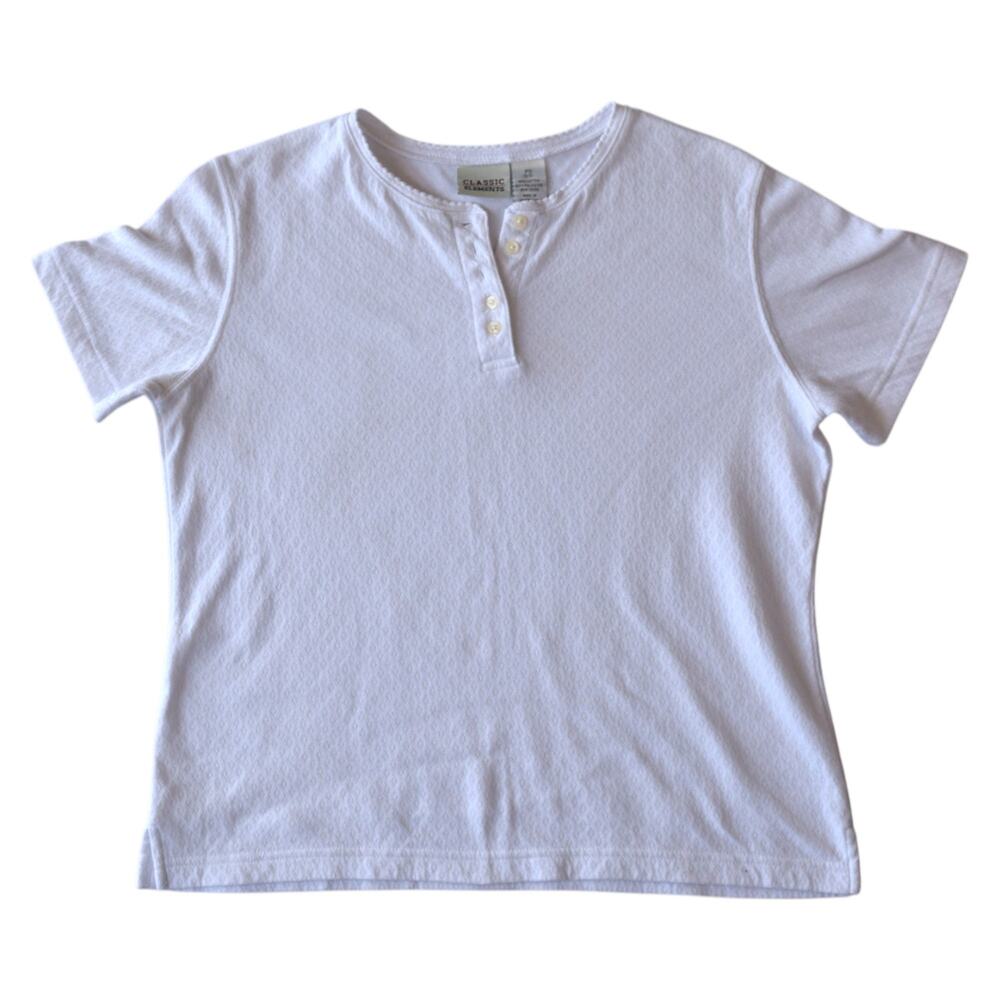 Vintage 90s White Cotton Blend Henley Shirt - Women's Size Small